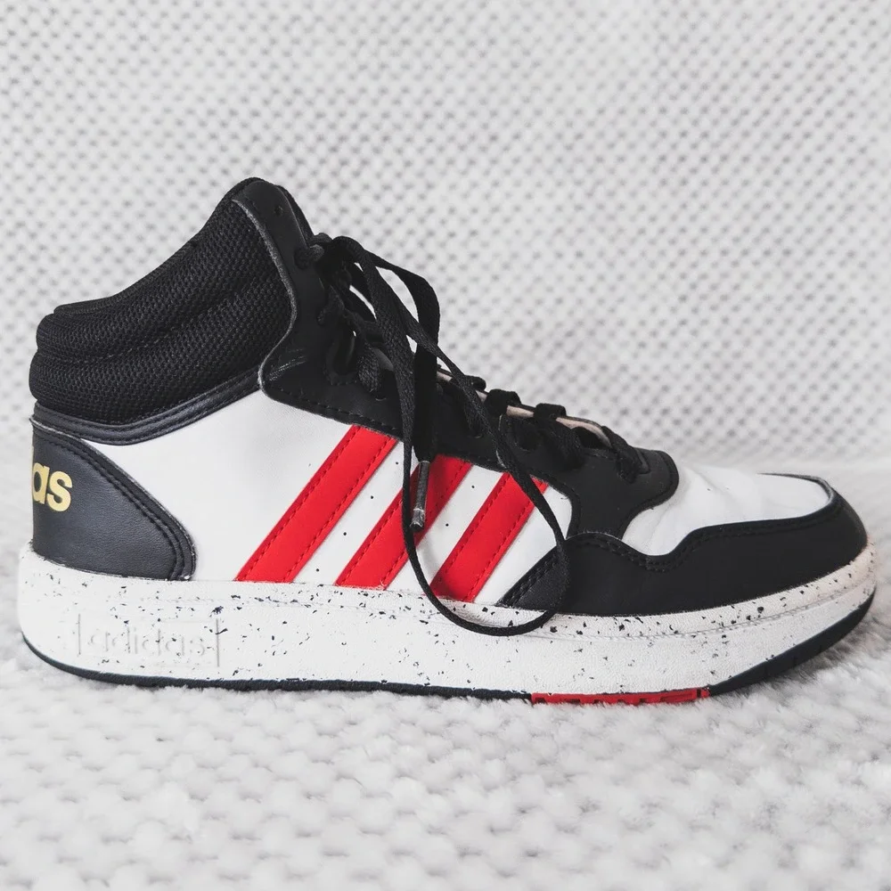 Adidas Hoops 3.0 Mid Sneakers Mens Size 6 White Black Red Speckled Basketball